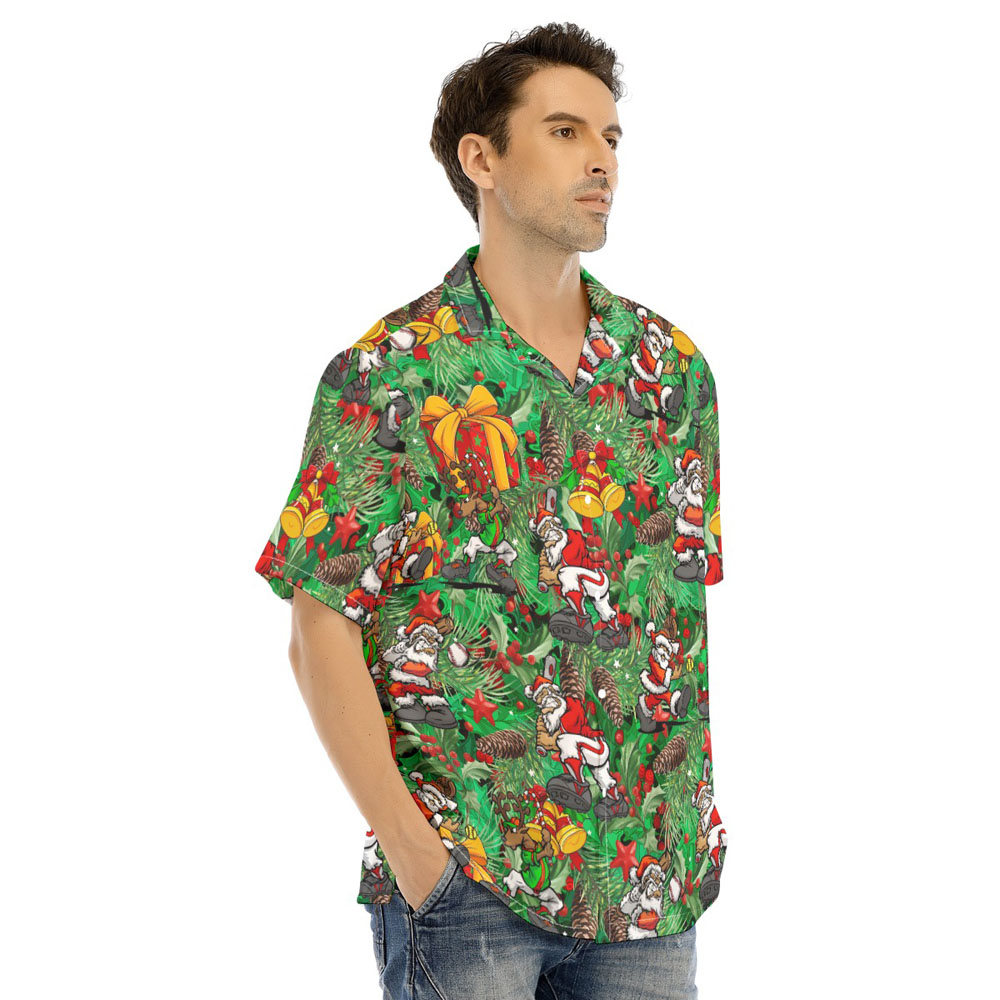 Christmas Santa Playing Baseball Tropical Hawaiian Shirt