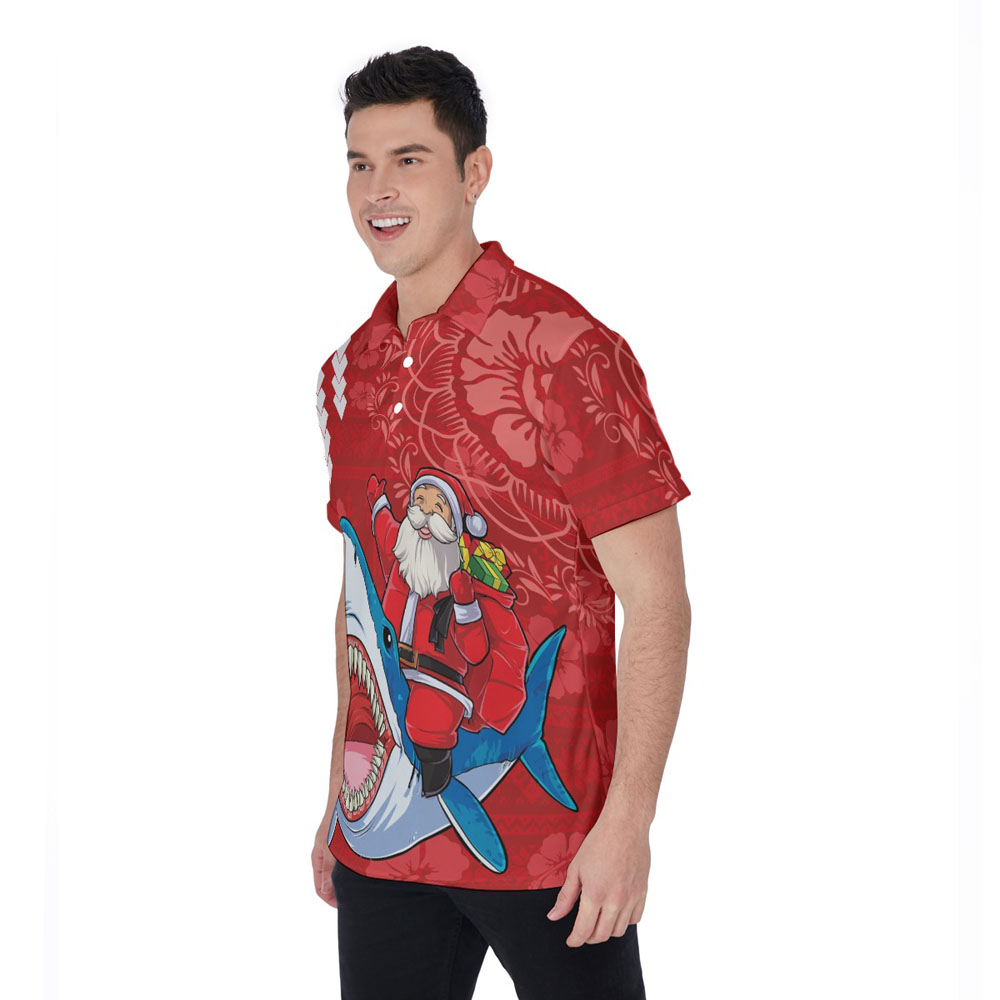 Funny Santa Claus Riding Shark Classic Red Hawaiian Polo Shirt