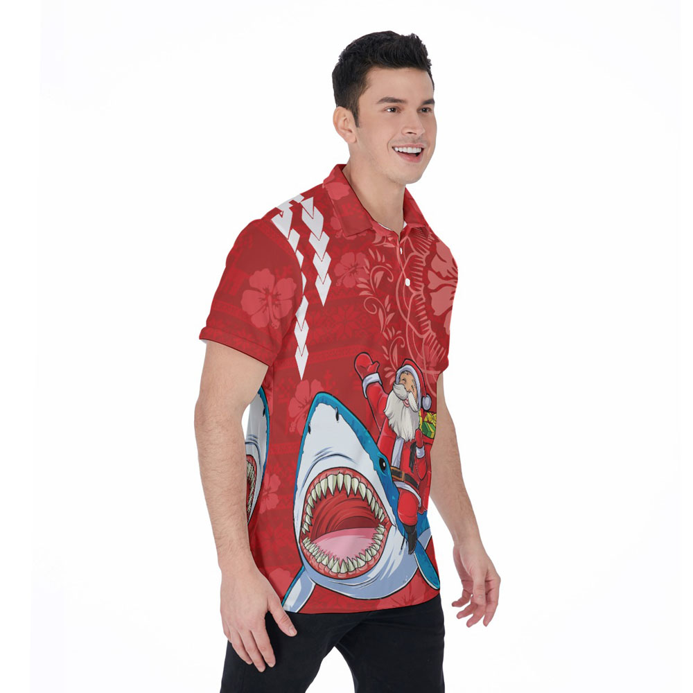 Funny Santa Claus Riding Shark Classic Red Hawaiian Polo Shirt
