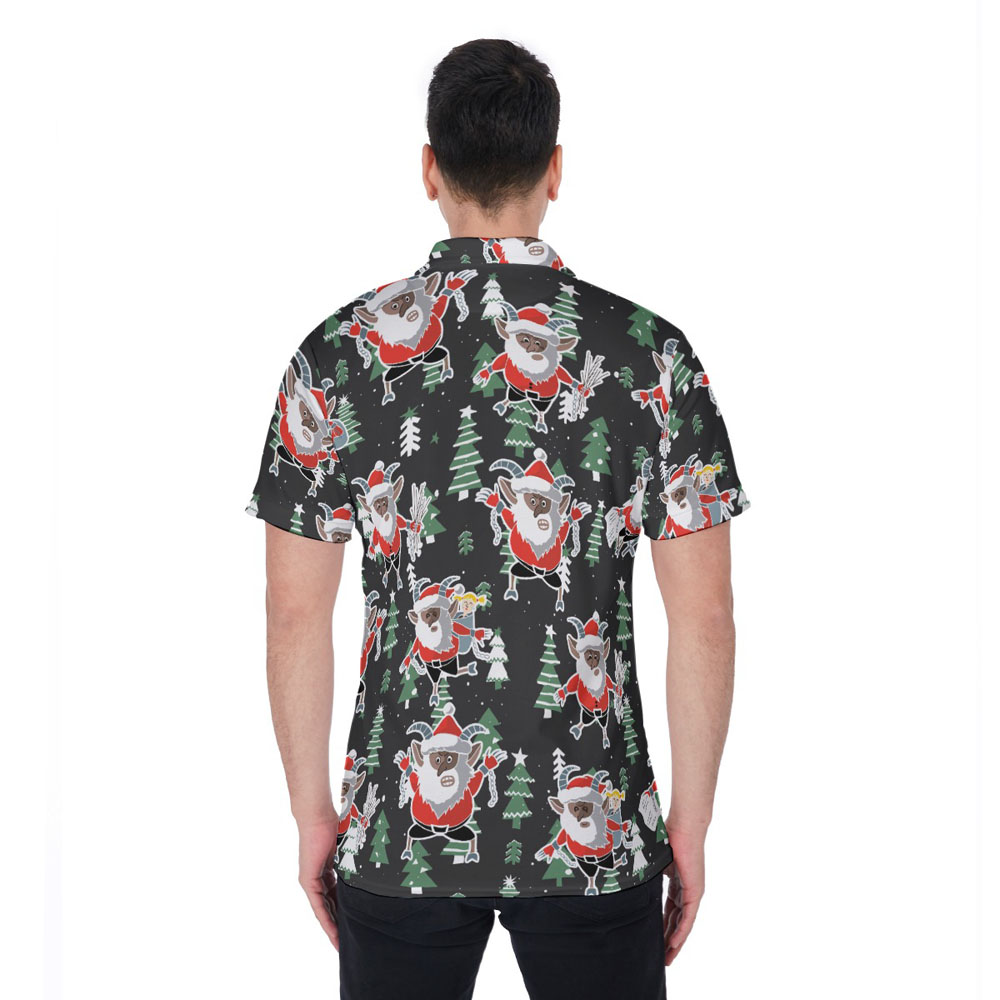 Christmas Krampus Black Hawaiian Polo Golf Shirt