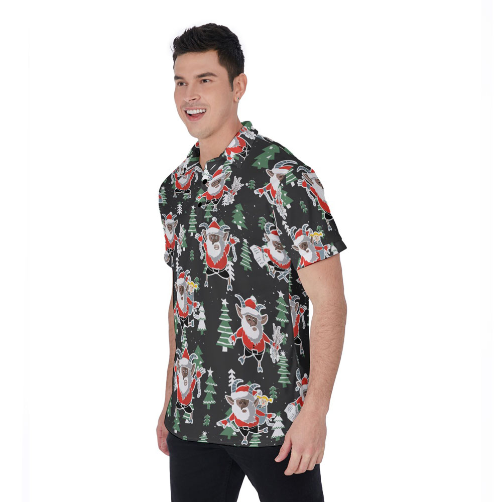 Christmas Krampus Black Hawaiian Polo Golf Shirt