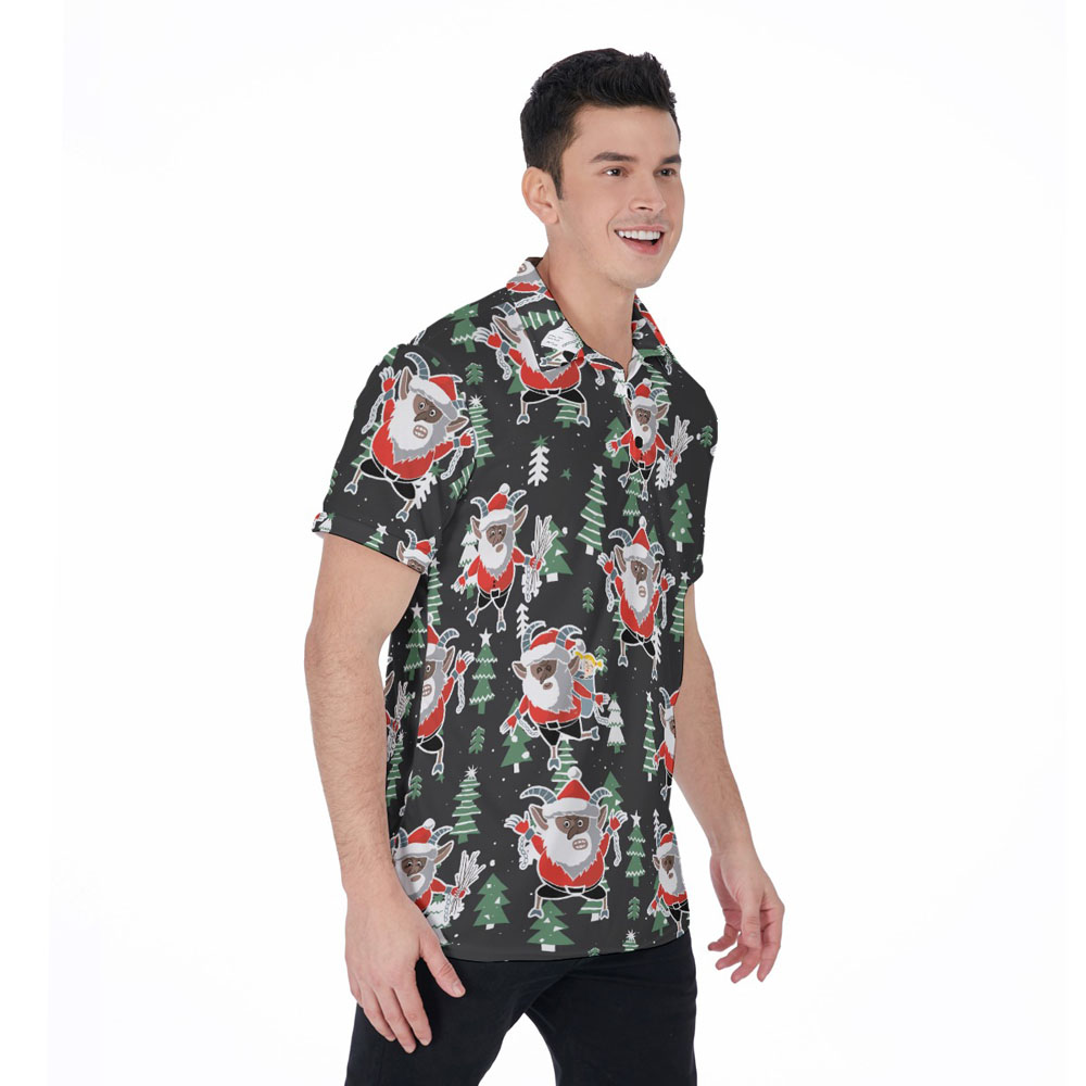 Christmas Krampus Black Hawaiian Polo Golf Shirt
