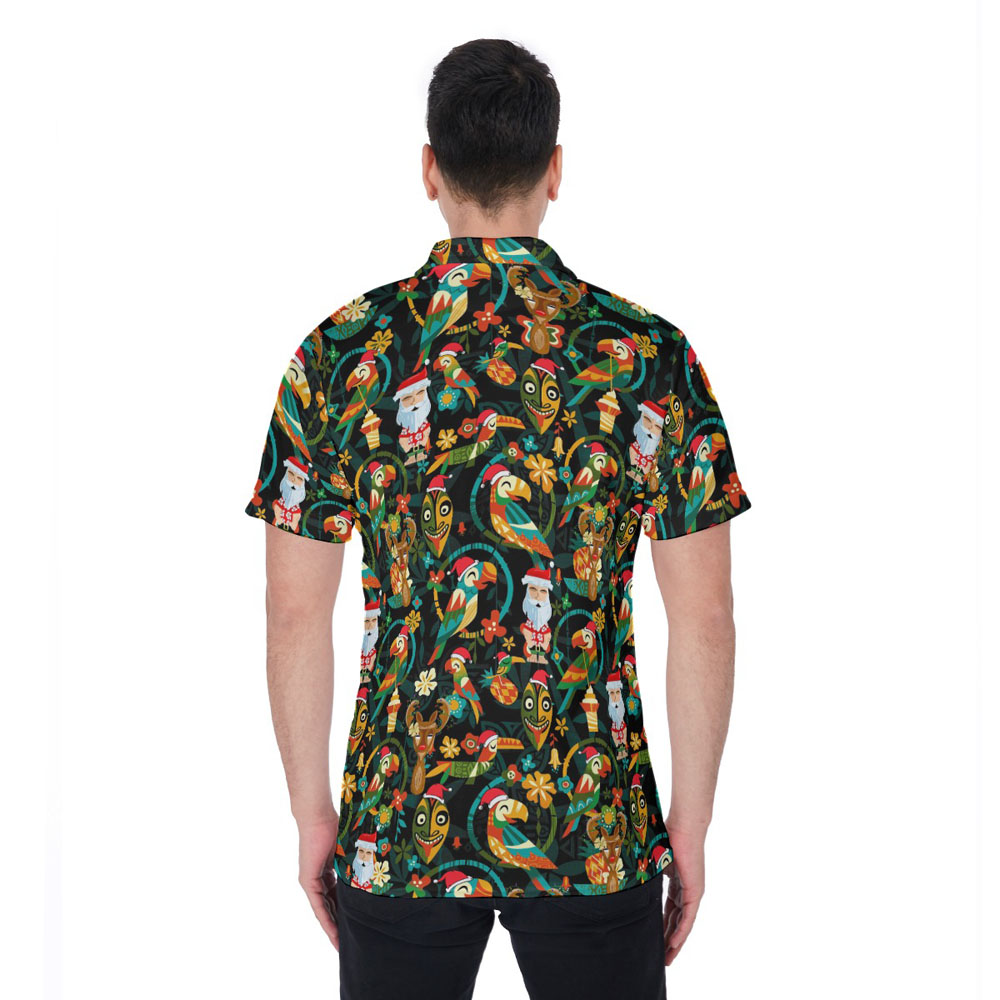Mele Kalikimaka Santa Tiki Parrot Hawaiian Polo Shirt