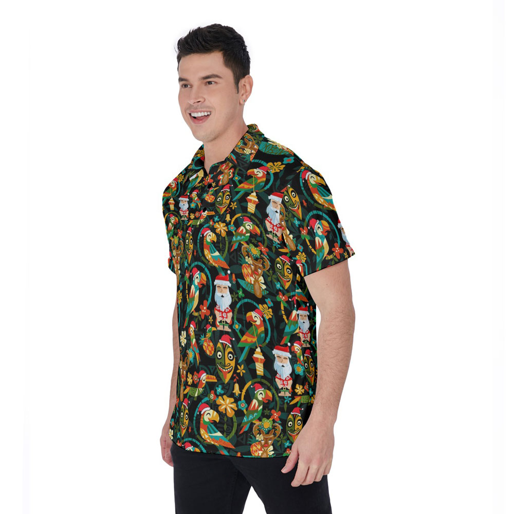Mele Kalikimaka Santa Tiki Parrot Hawaiian Polo Shirt