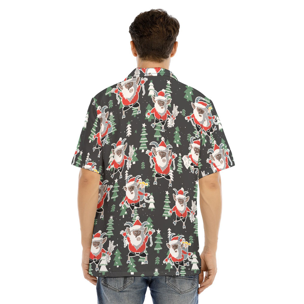 Merry Krampus Christmas Trees Black Hawaiian Shirt