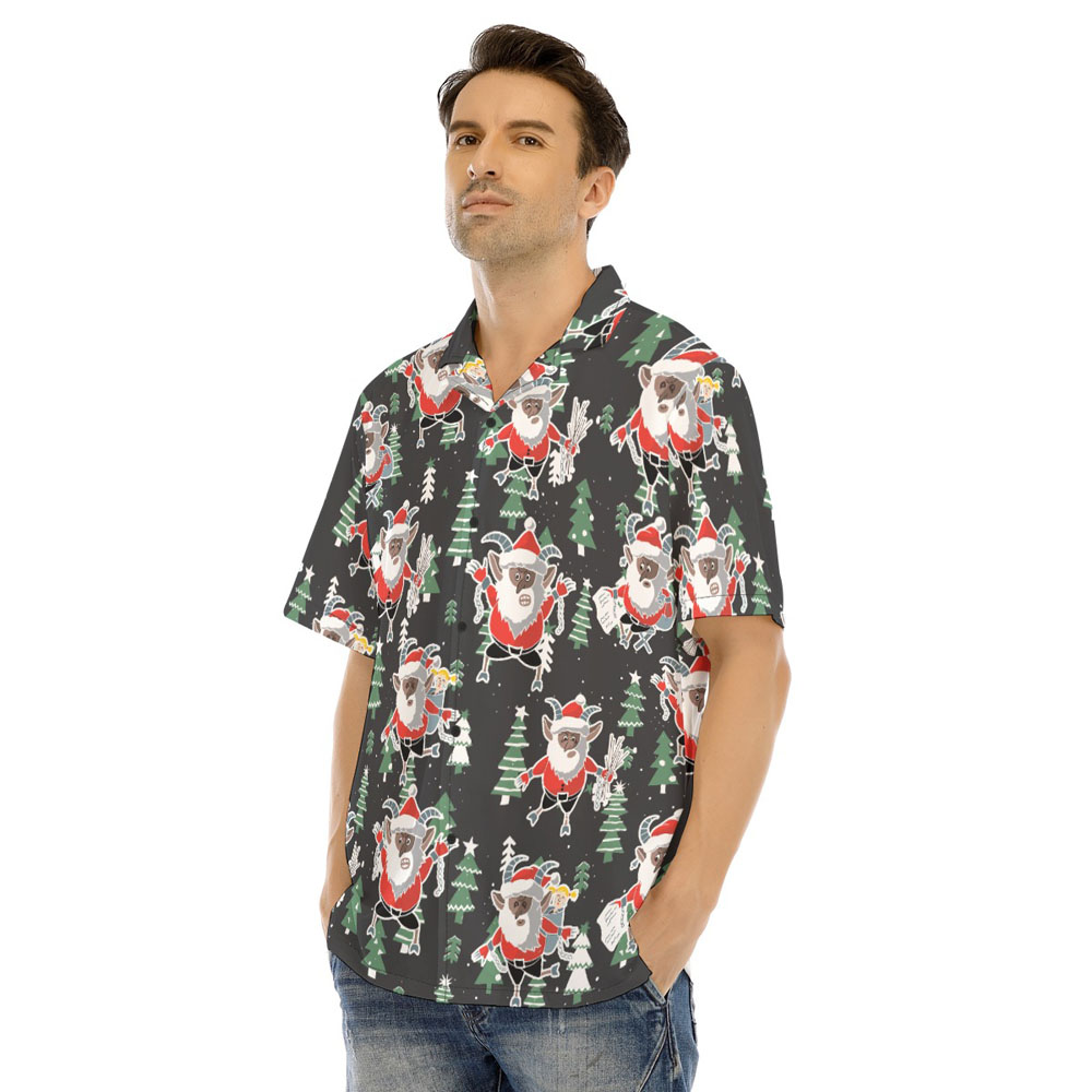 Merry Krampus Christmas Trees Black Hawaiian Shirt