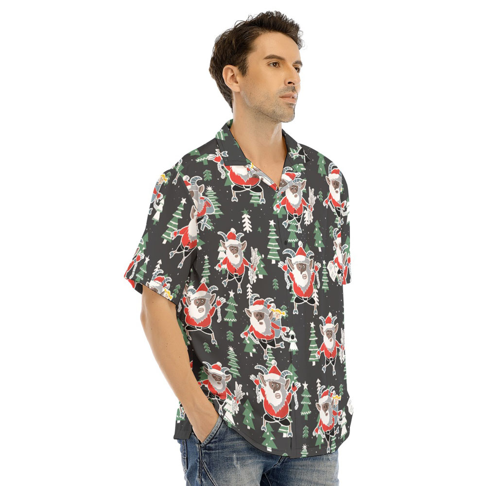Merry Krampus Christmas Trees Black Hawaiian Shirt