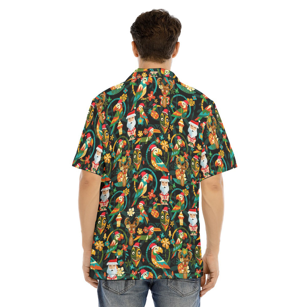 Vintage Tiki Christmas Santa Parrot Hawaiian Shirt