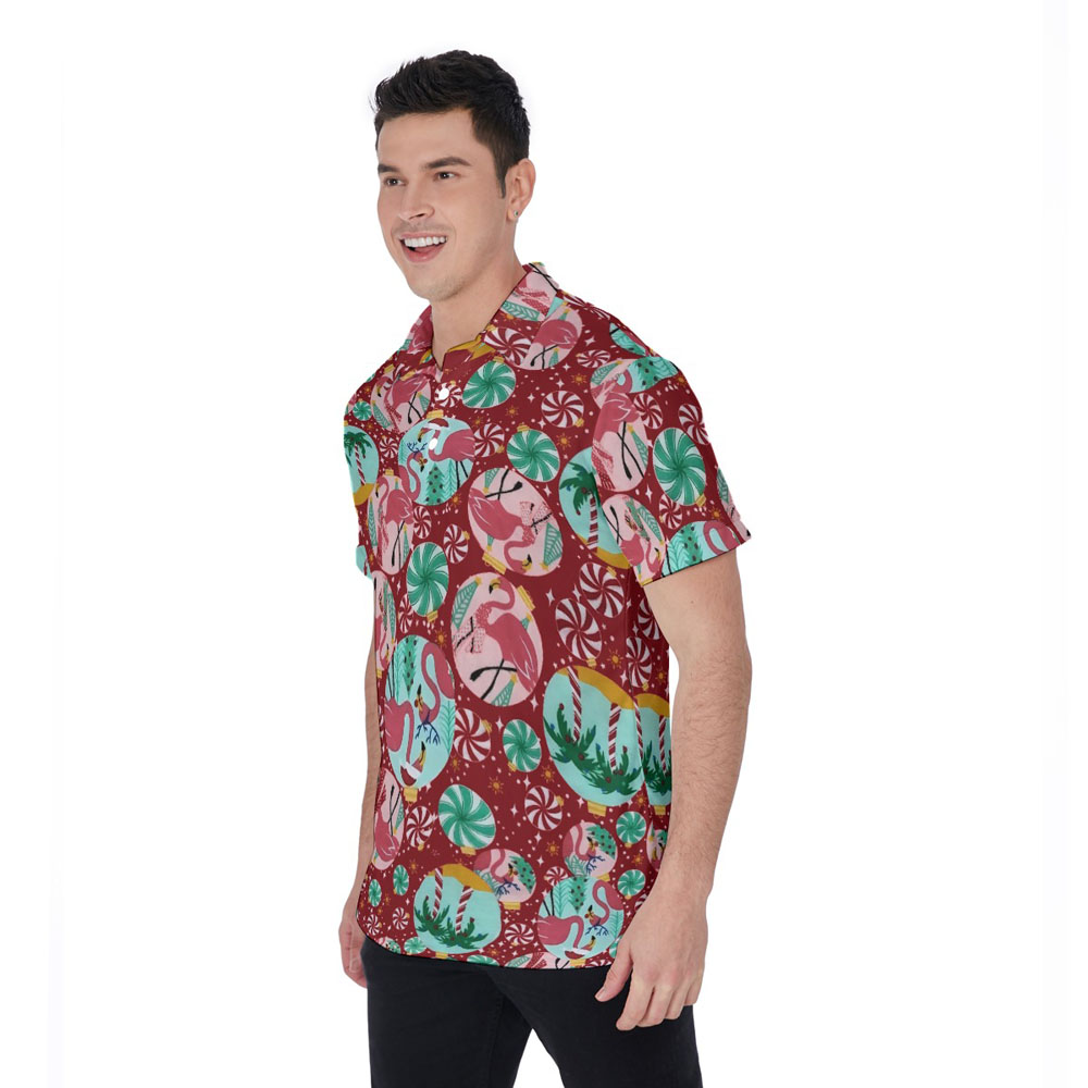 Vintage Christmas Flamingo Hawaiian Polo Shirt For Men