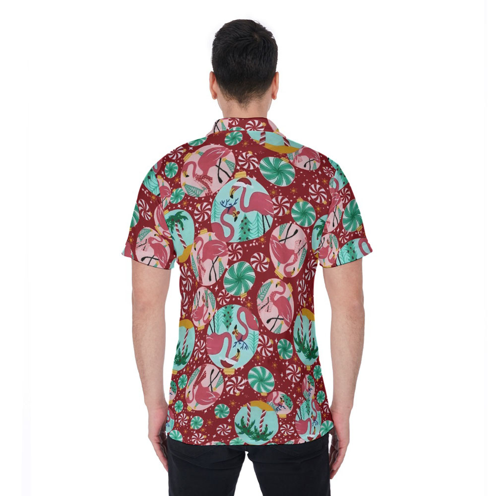 Vintage Christmas Flamingo Hawaiian Polo Shirt For Men