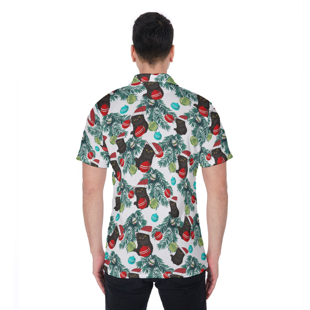 Cute Cat Christmas Hawaiian Polo Golf Shirt For Men