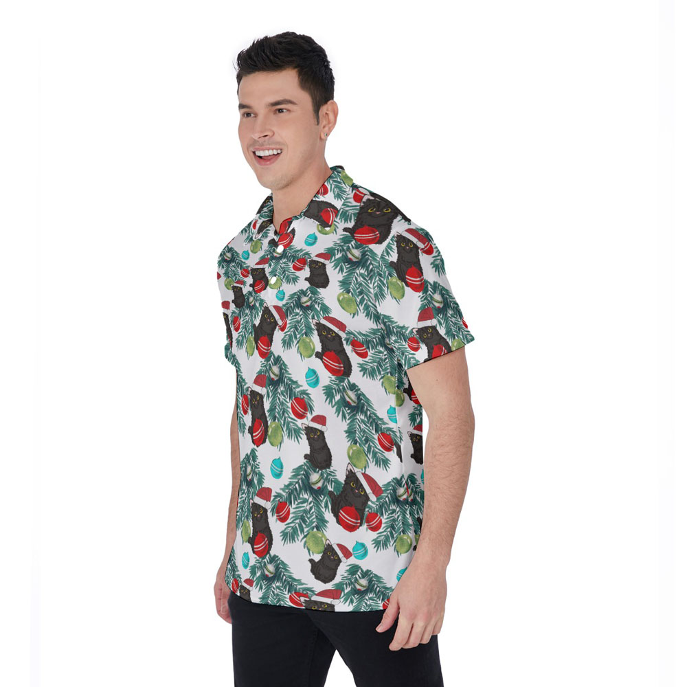 Cute Cat Christmas Hawaiian Polo Golf Shirt For Men