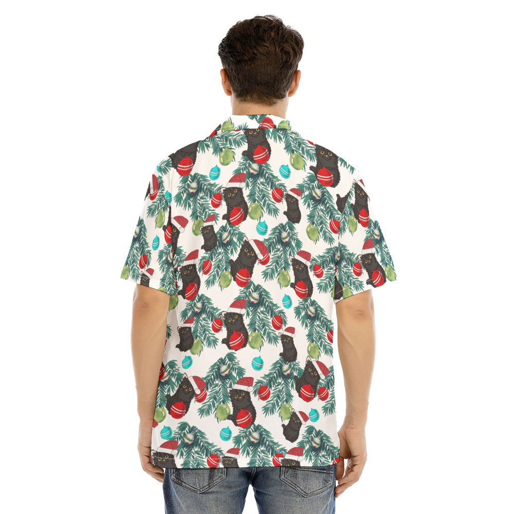 Cute Black Cat Christmas Balls Hawaiian Shirt