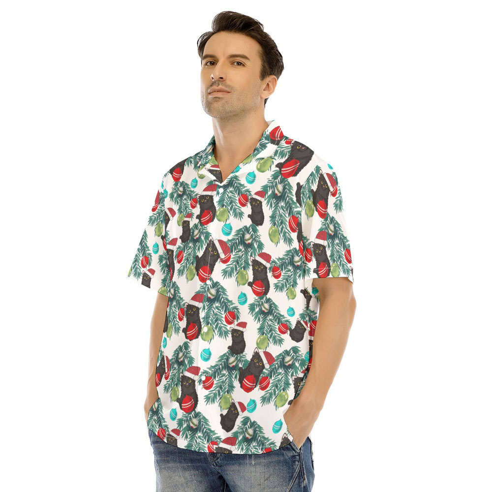 Cute Black Cat Christmas Balls Hawaiian Shirt