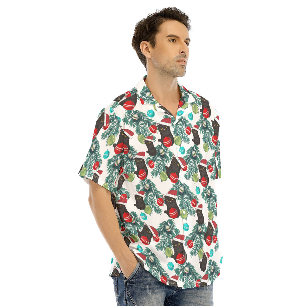 Cute Black Cat Christmas Balls Hawaiian Shirt