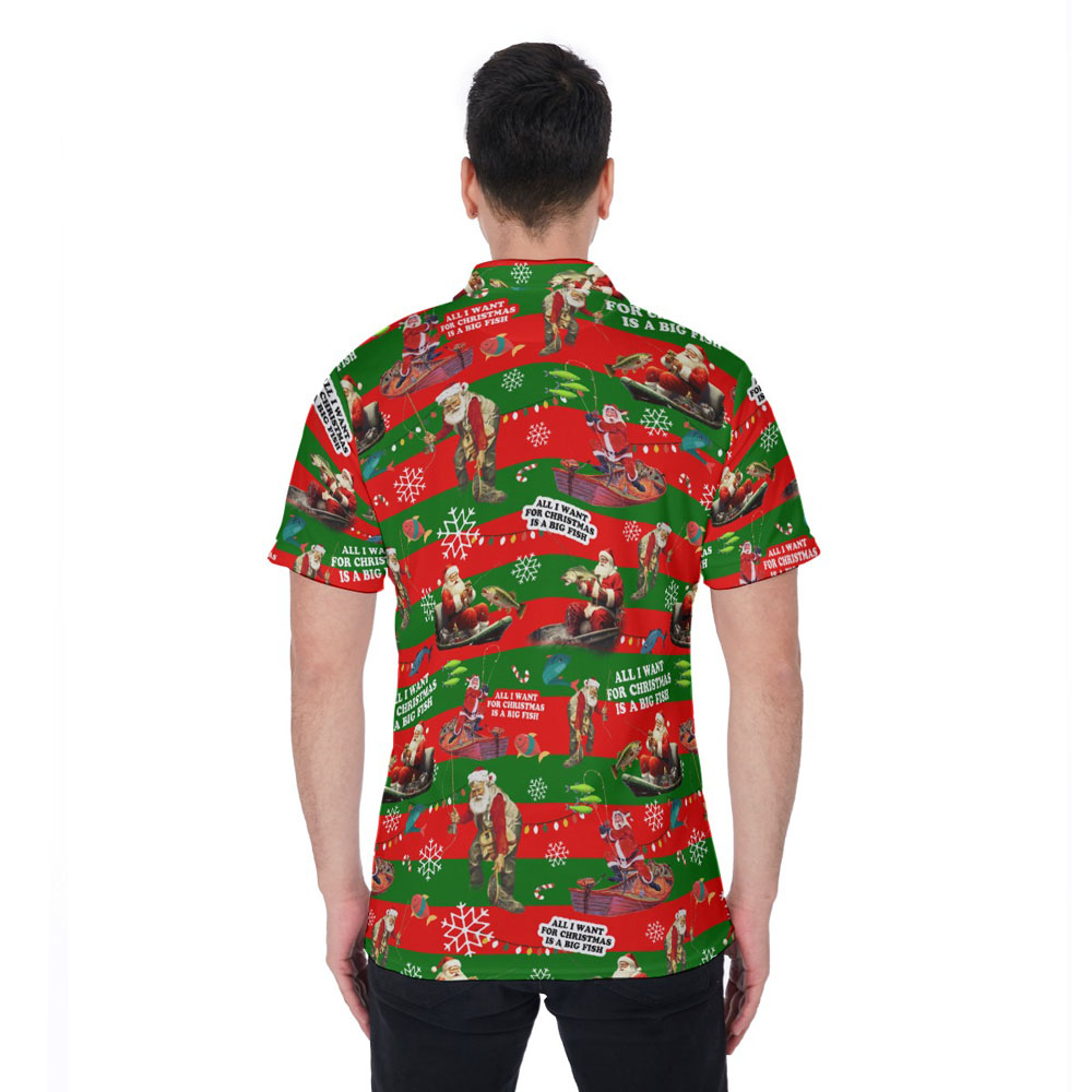 Funny Santa Fishing Christmas Hawaiian Polo Shirt For Men