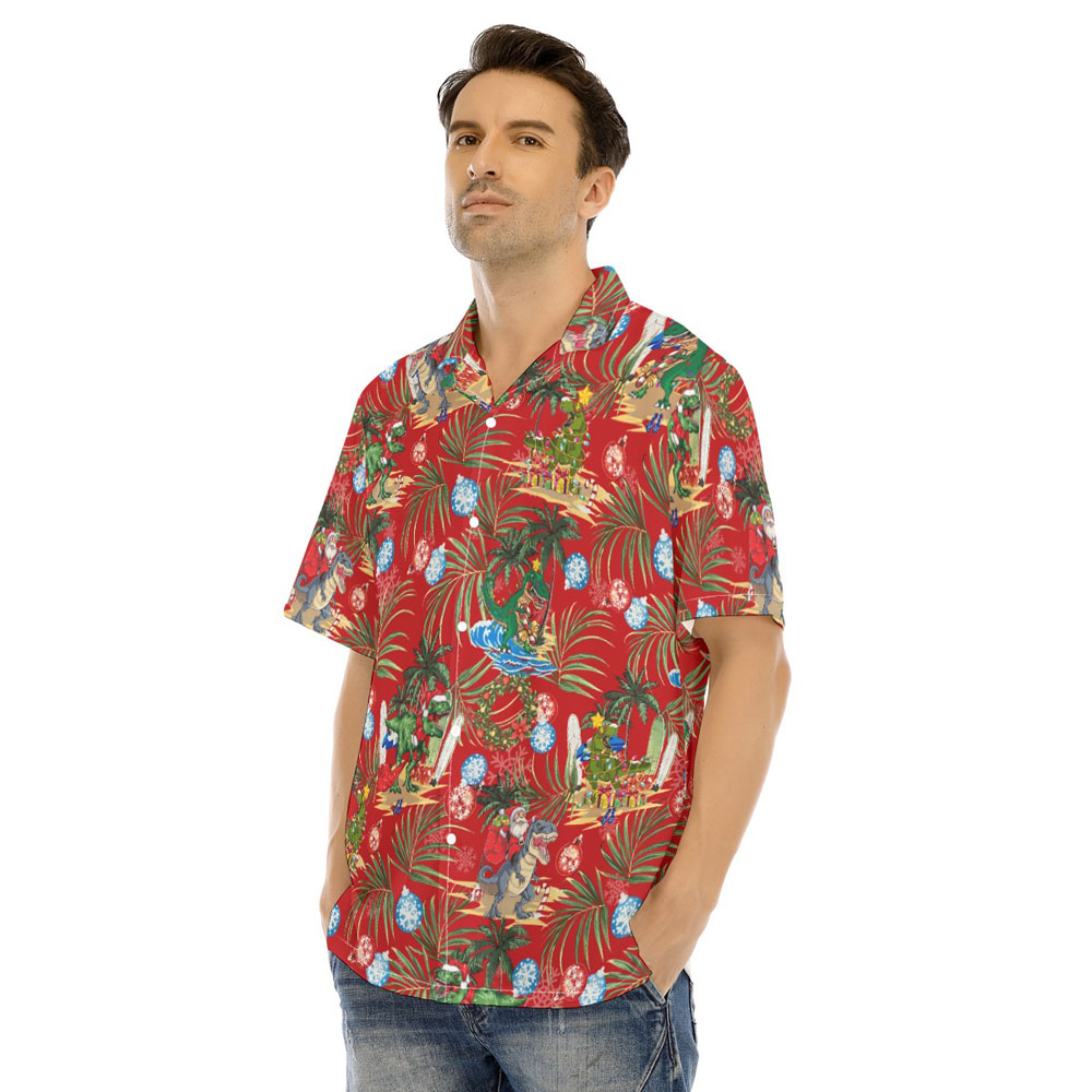Christmas Dinosaur Classic Red Hawaiian Shirt