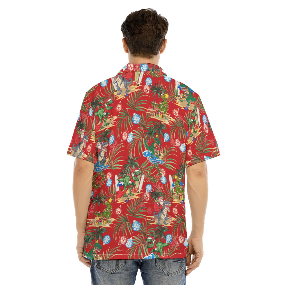 Christmas Dinosaur Classic Red Hawaiian Shirt
