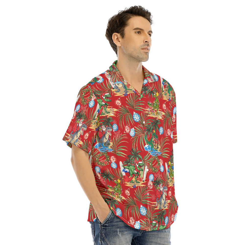 Christmas Dinosaur Classic Red Hawaiian Shirt