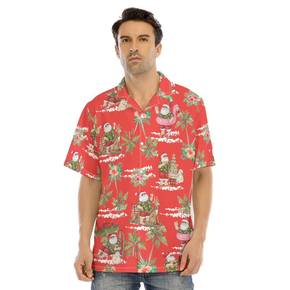 Funny Summer Christmas Santa Claus On Beach Men's Hawaiian Shirt - variant image 1