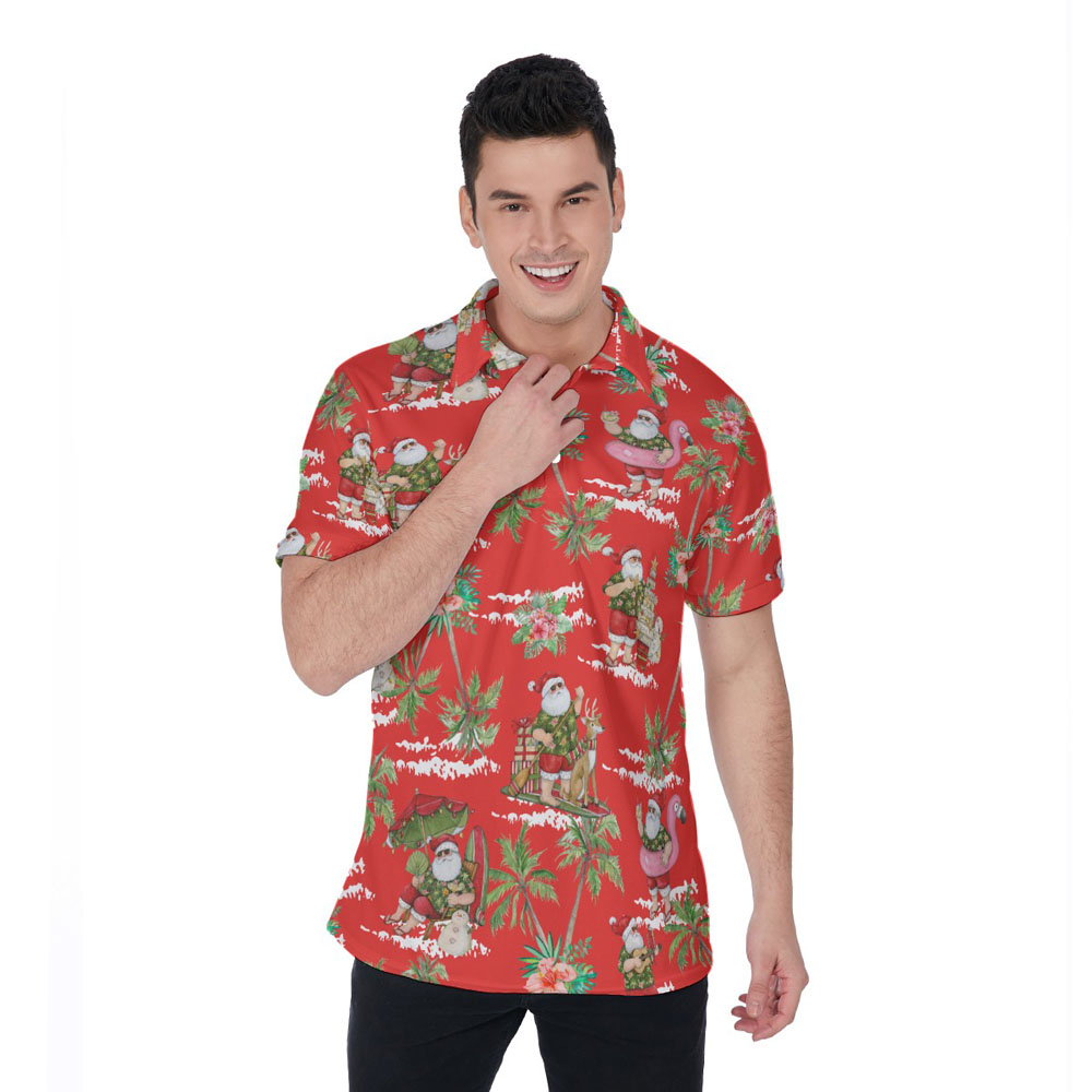 Tropical Palm Tree Summer Santa Claus Hawaiian Golf Shirt - variant image 1