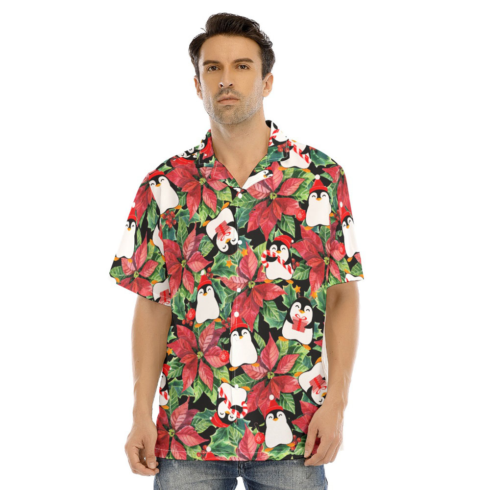Poinsettia Christmas Penguin Hawaiian Shirt - variant image 1