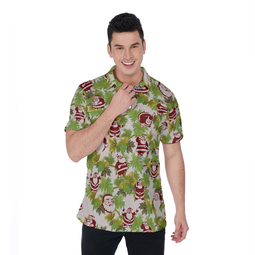 Classic Santa Claus Christmas Tropical Hawaiian Polo Golf Shirt For Men - variant image 1