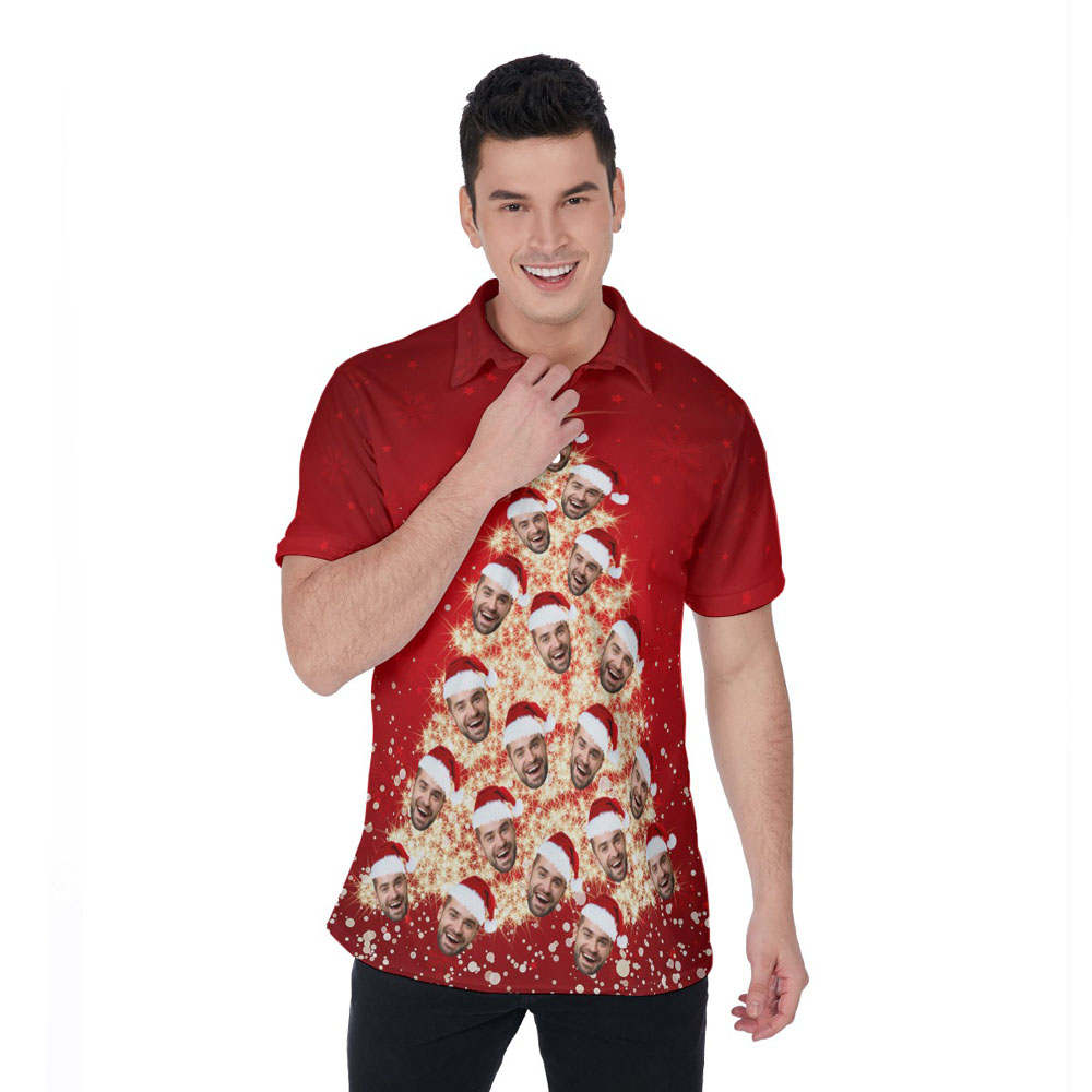 Funny Christmas Tree With Custom Face Hawaiian Polo Shirt - variant image 1