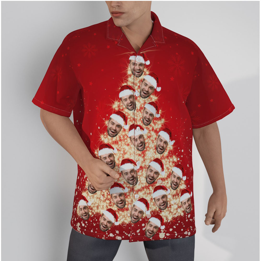 Christmas Tree Red Hawaiian Shirt With Custom Face - variant image 1