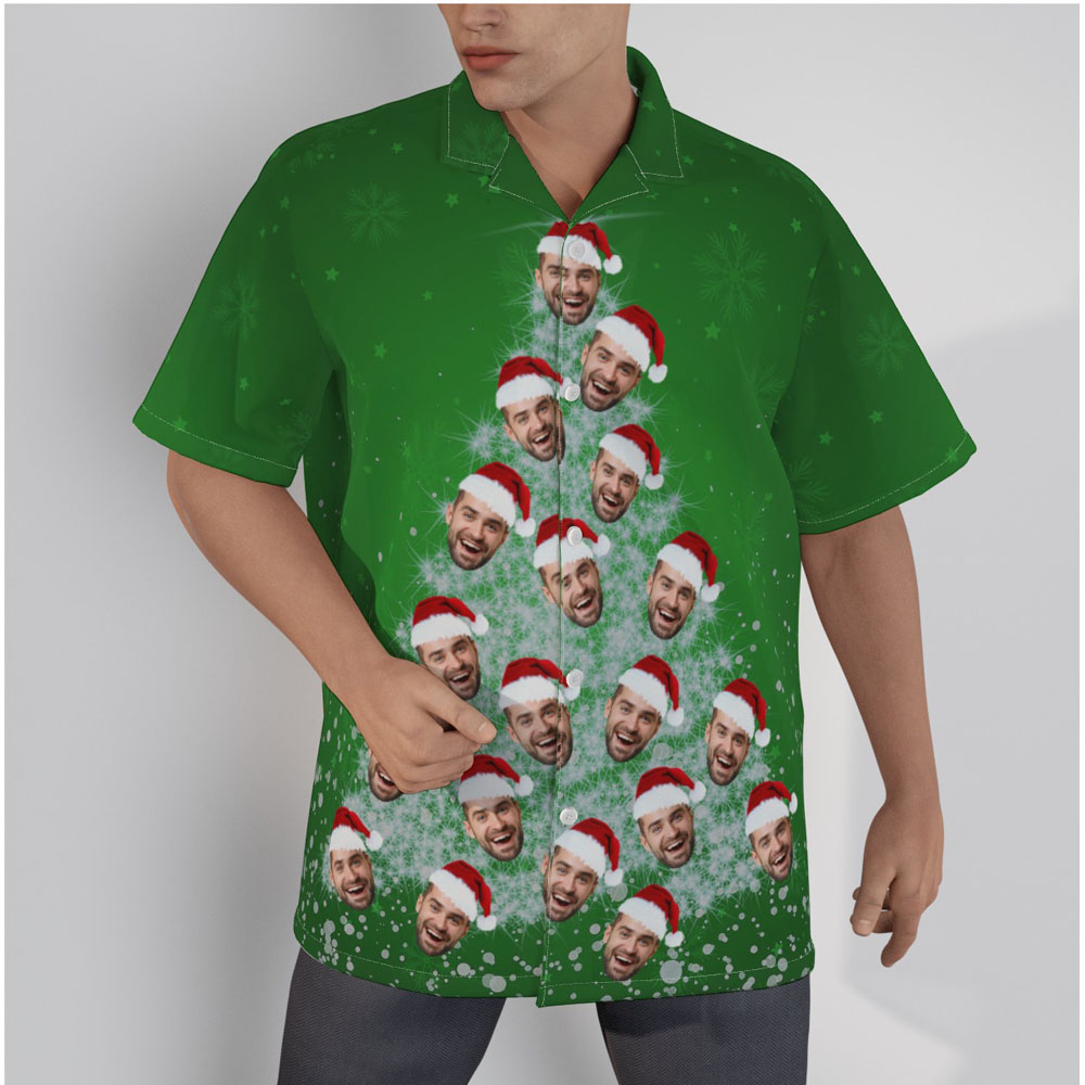 Funny Custom Face Christmas Tree Green Hawaiian Shirt - variant image 1
