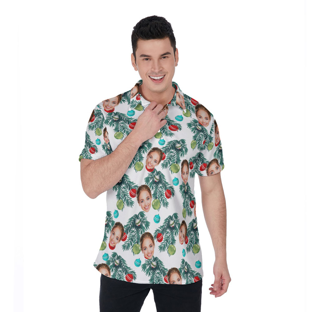 Funny Custom Face Christmas Decorations Hawaiian Men's Polo - variant image 1
