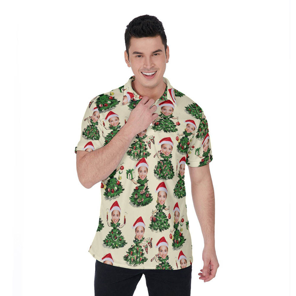 Custom Face Christmas Tree Girls Hawaiian Polo Golf Shirt - variant image 1