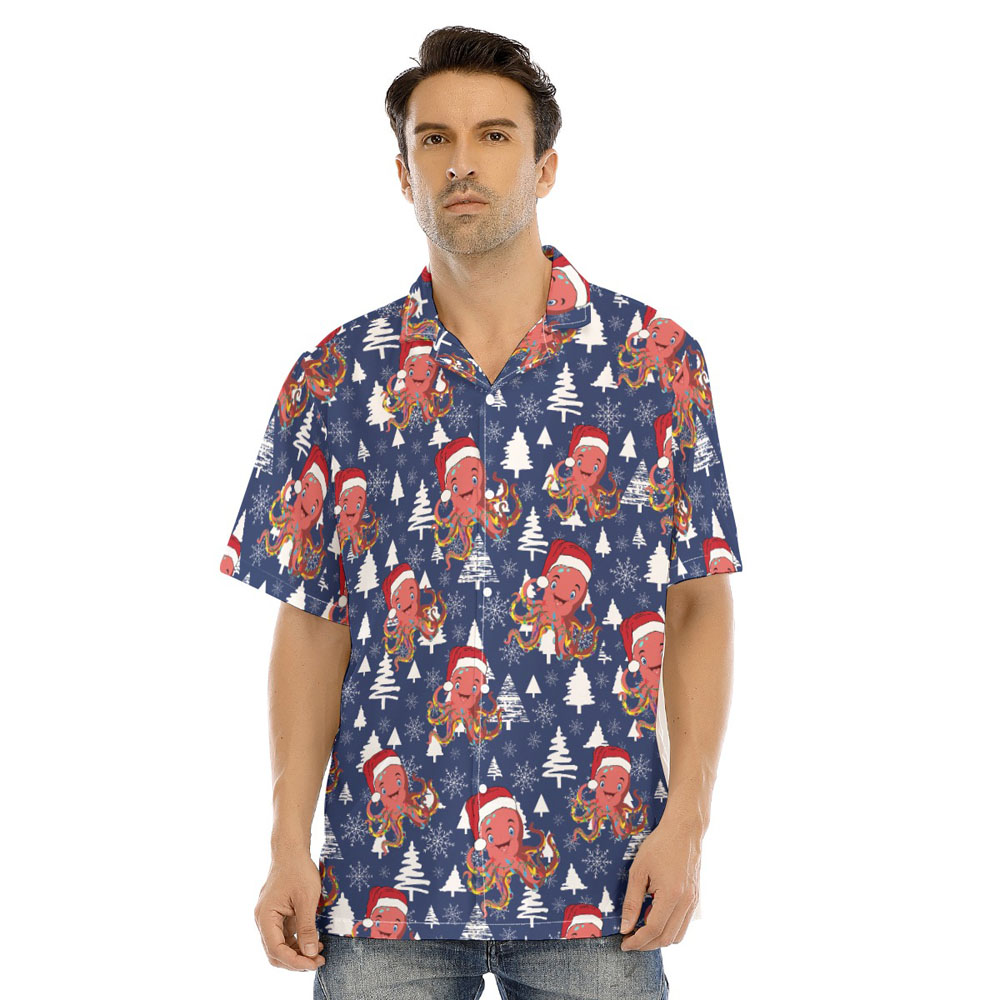 Christmas Octopus Navy Hawaiian Shirt - variant image 1