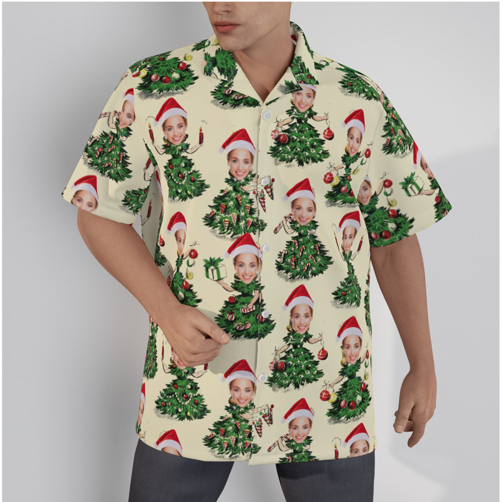 Custom Face Christmas Tree Girls Vintage Christmas Hawaiian Shirt - variant image 1