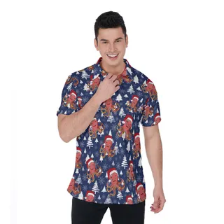 Funny Christmas Octopus Navy Hawaiian Polo Golf Shirt