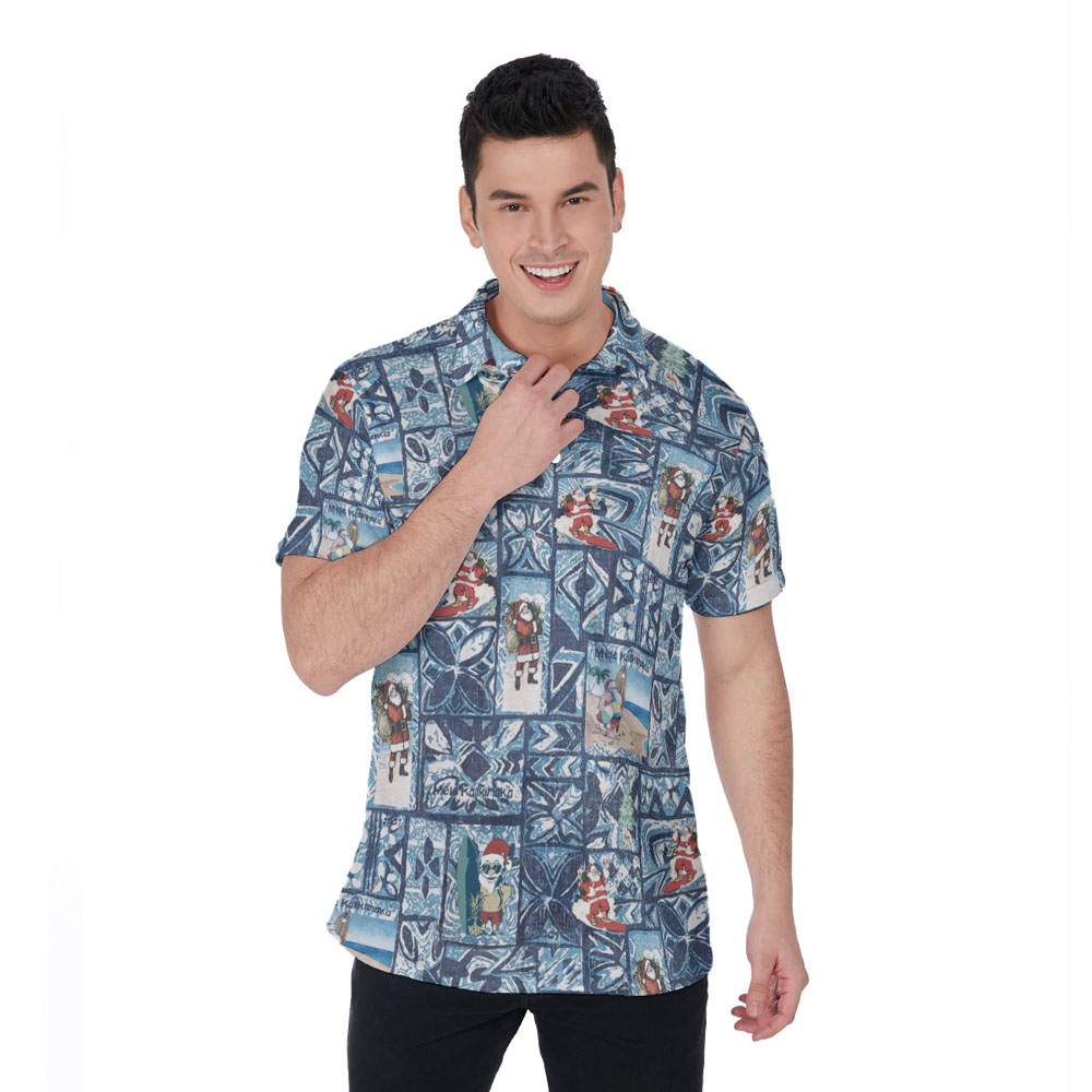 Classic Santa Claus Christmas Blue Hawaiian Polo Golf Shirt - variant image 1