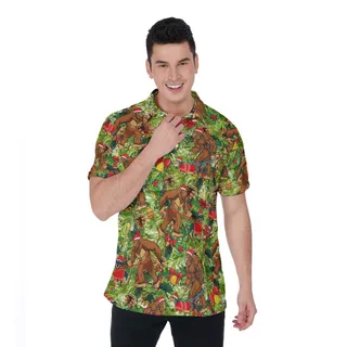Tropical Christmas Bigfoot Walking Dachshund Hawaiian Polo Shirt