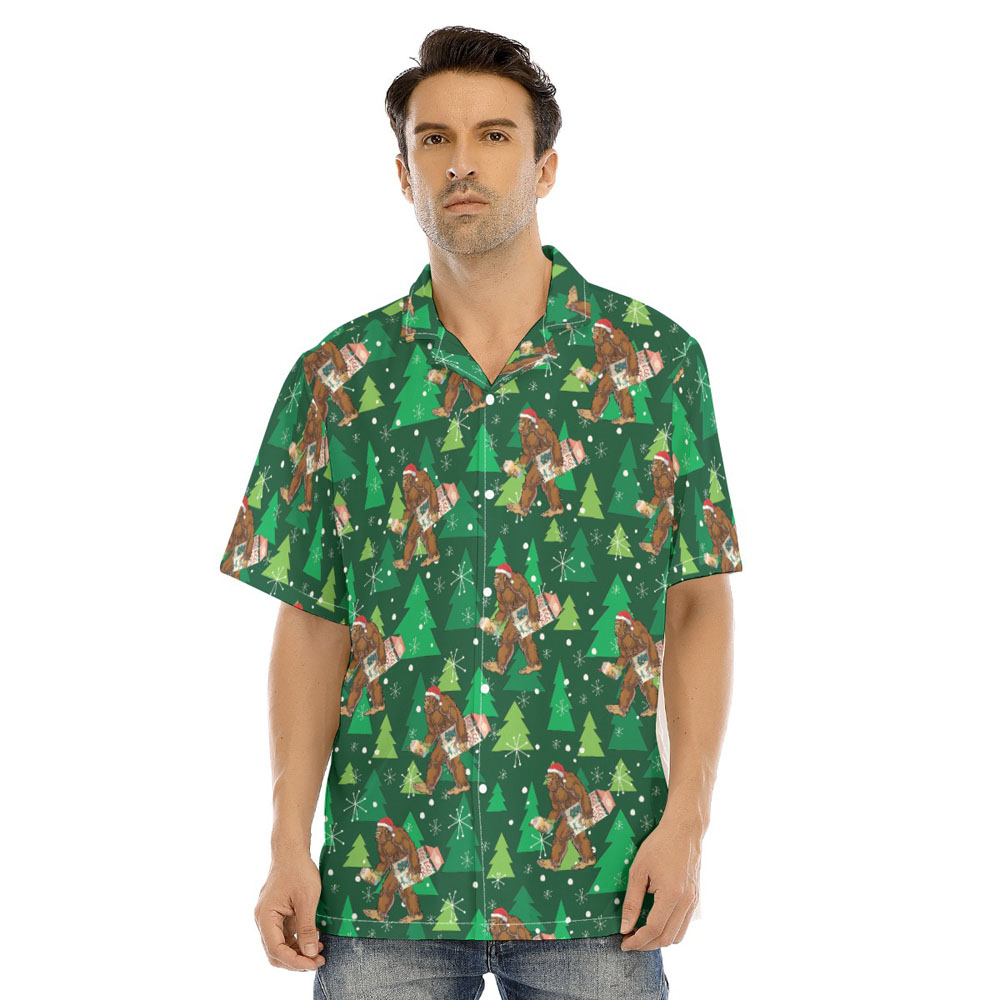 Funny Bigfoot Carrying Eggnog Christmas Hawaiian Shirt - variant image 1