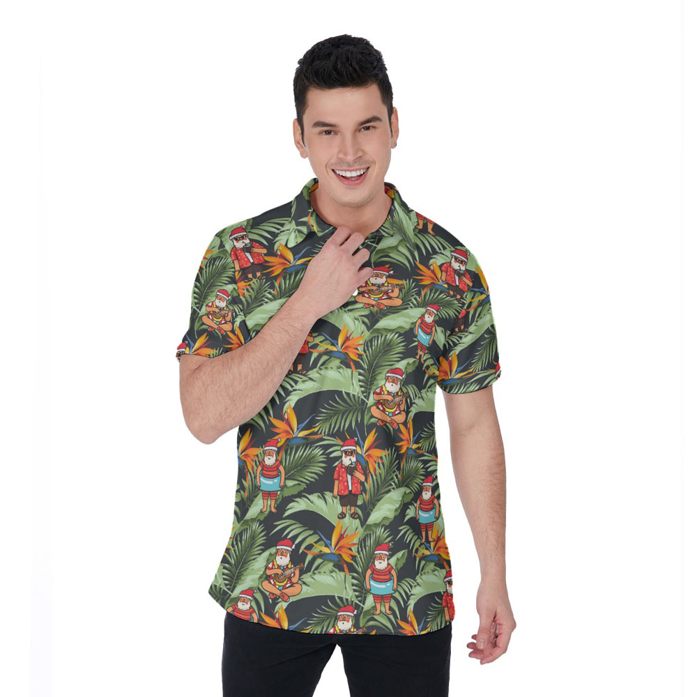 Tropical Christmas Santa Claus Hawaiian Polo Golf Shirt - variant image 1