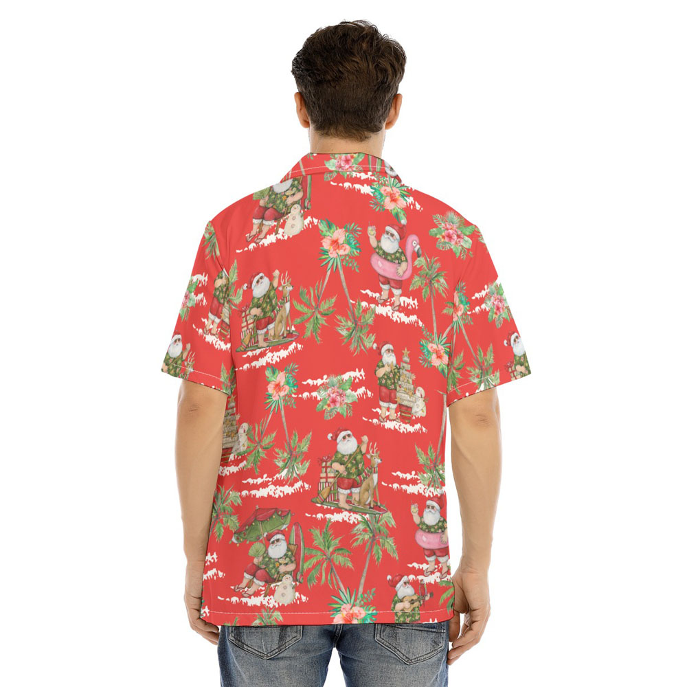 Funny Summer Christmas Santa Claus On Beach Men's Hawaiian Shirt