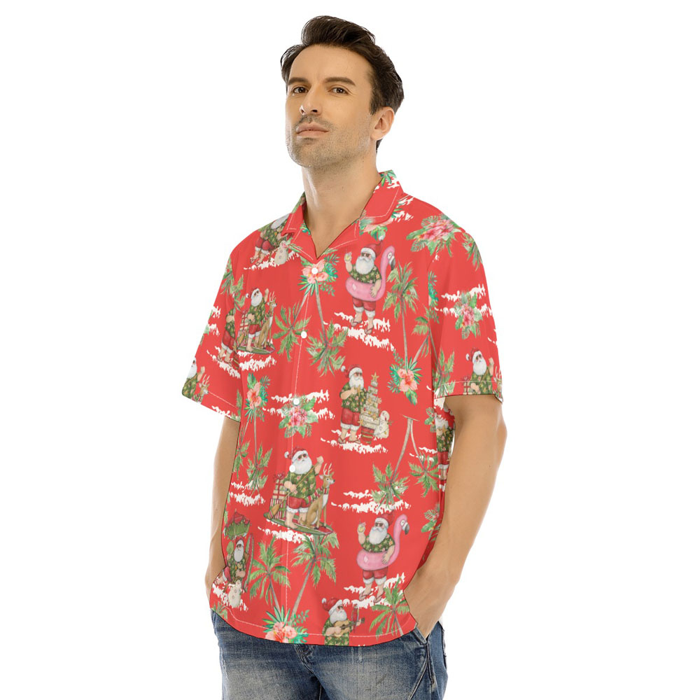 Funny Summer Christmas Santa Claus On Beach Men's Hawaiian Shirt