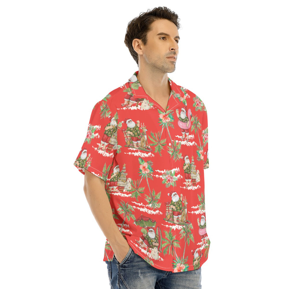 Funny Summer Christmas Santa Claus On Beach Men's Hawaiian Shirt