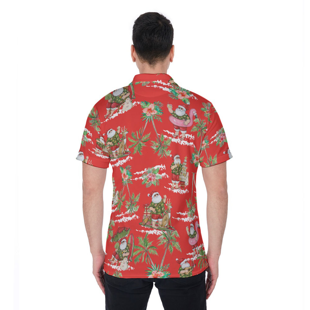 Tropical Palm Tree Summer Santa Claus Hawaiian Golf Shirt