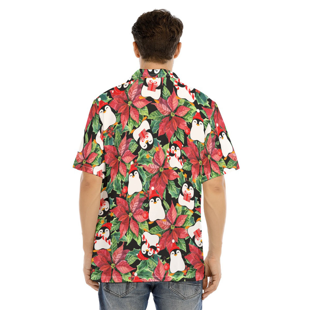 Poinsettia Christmas Penguin Hawaiian Shirt