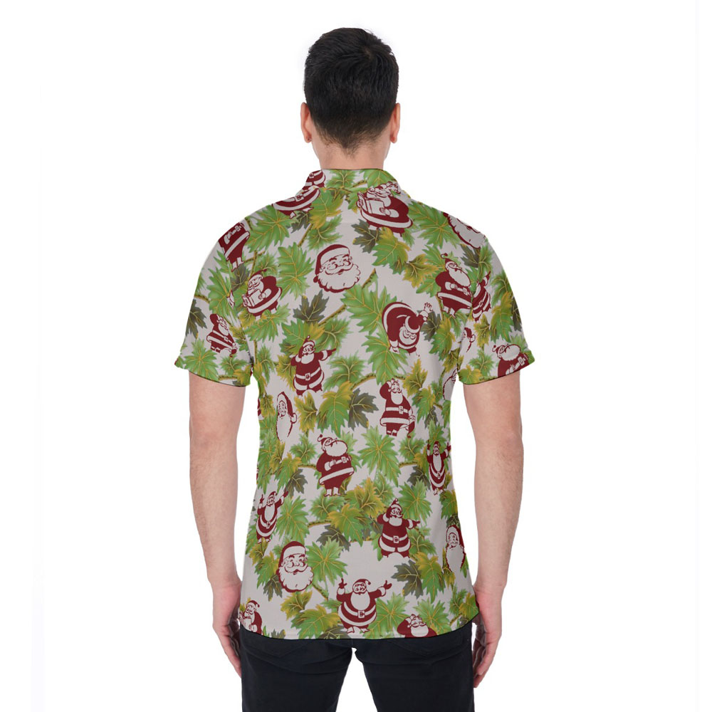 Classic Santa Claus Christmas Tropical Hawaiian Polo Golf Shirt For Men