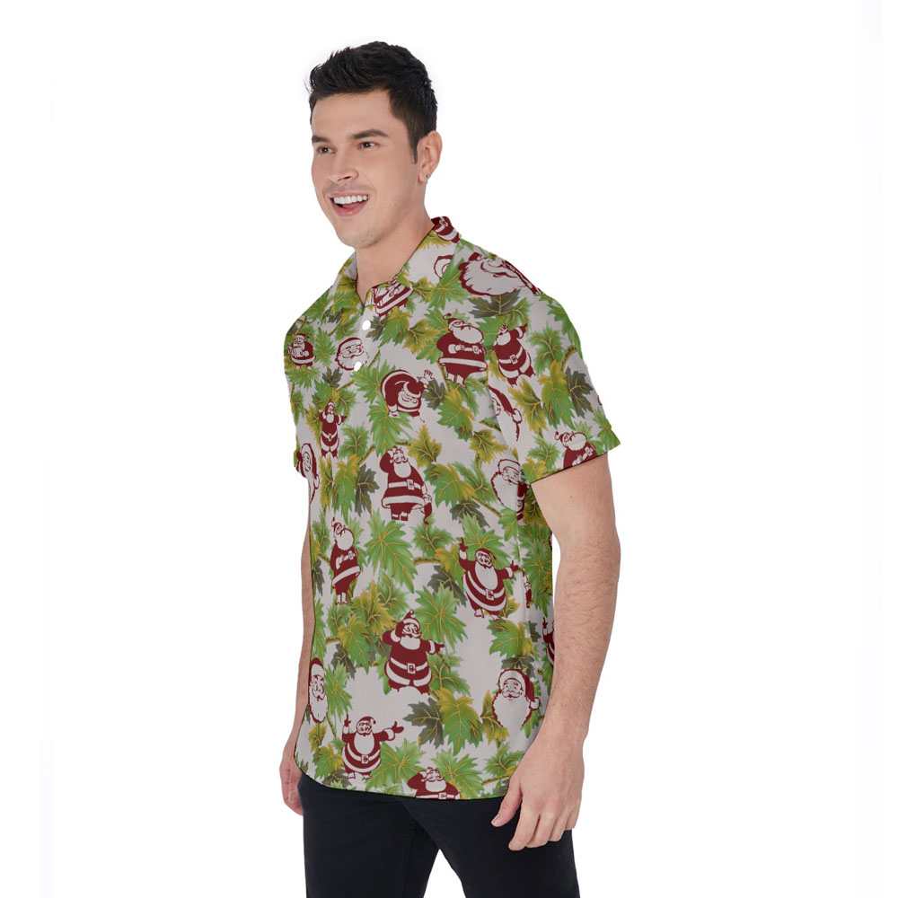 Classic Santa Claus Christmas Tropical Hawaiian Polo Golf Shirt For Men
