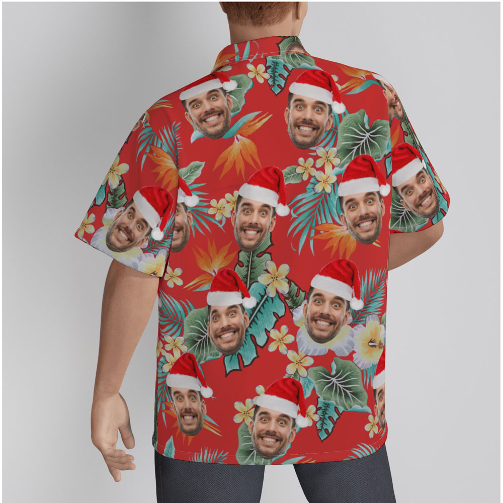 Funny Custom Face Christmas Floral Red Hawaiian Shirt