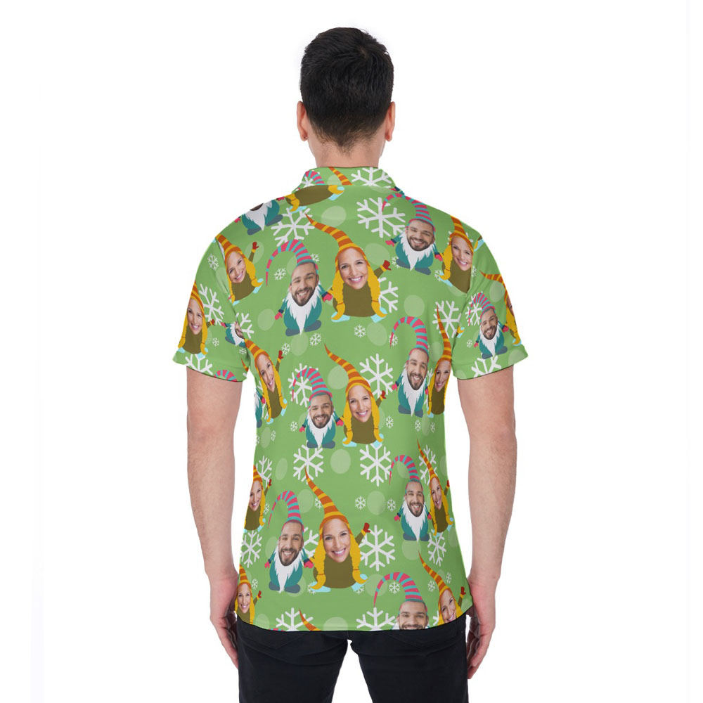 Custom Couple Face Christmas Gnomes Hawaiian Polo Shirt