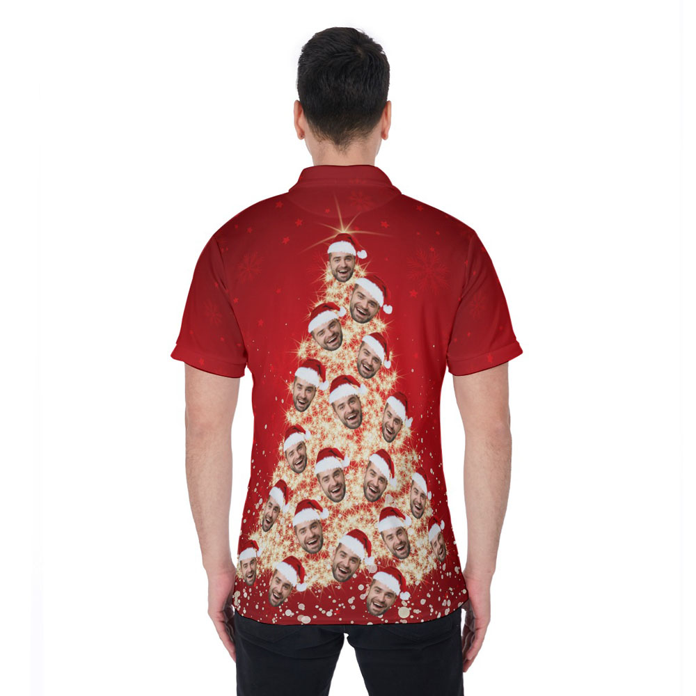 Funny Christmas Tree With Custom Face Hawaiian Polo Shirt