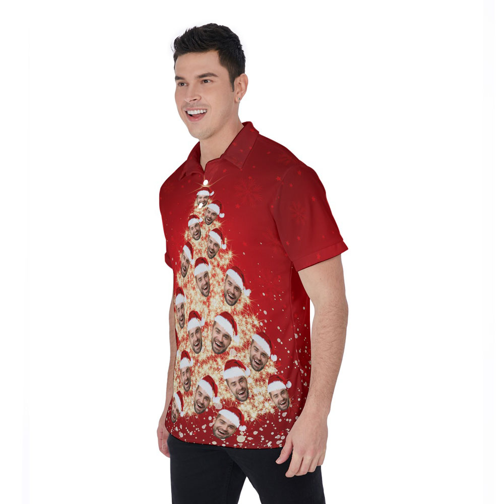Funny Christmas Tree With Custom Face Hawaiian Polo Shirt